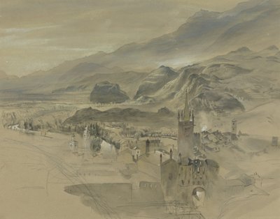 Ansicht von Sion, Wallis, vom Château de Valère, um 1863 von John Ruskin